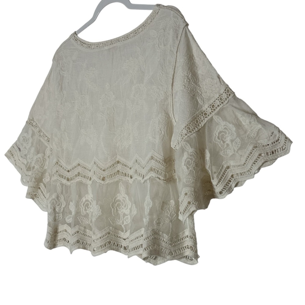 Rebellion Again Top Womens Medium Beige Mesh Floral Embroidered Lace Boho Beach - Picture 8 of 9